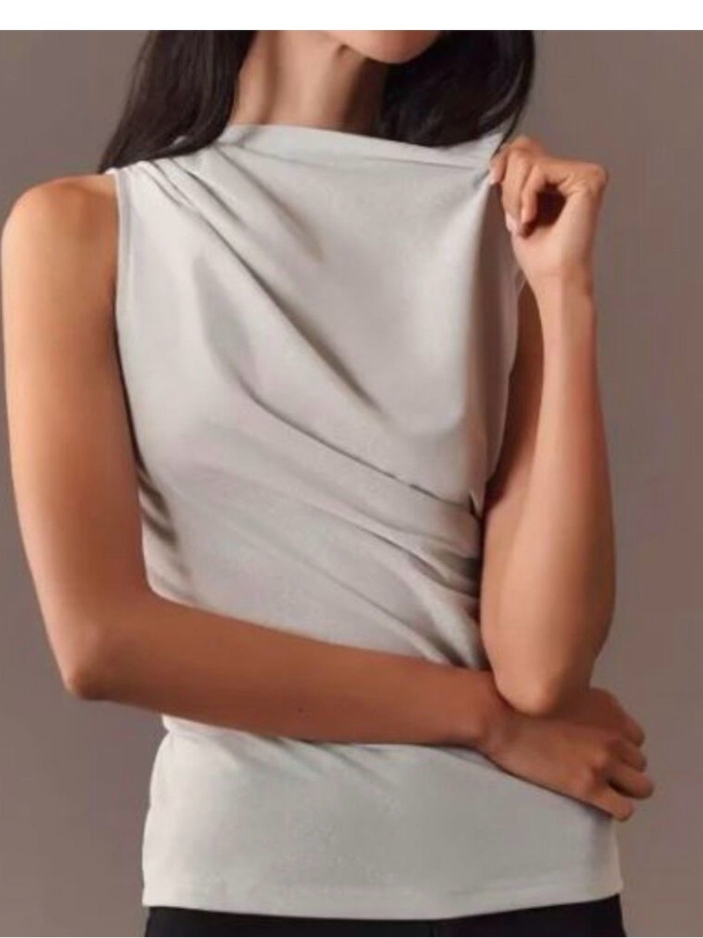 Anthropology Silver Shimmer Draped Sleeveless Top